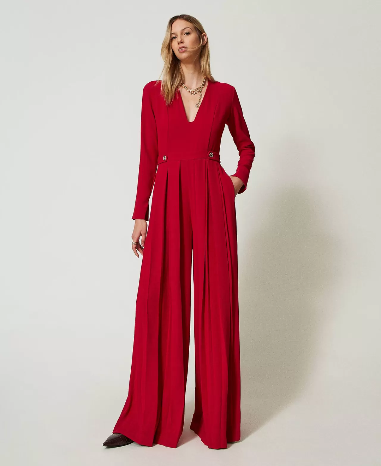 TWINSET Milano Jumpsuit Aus Plissiertem Krepp Mit Knöpfen