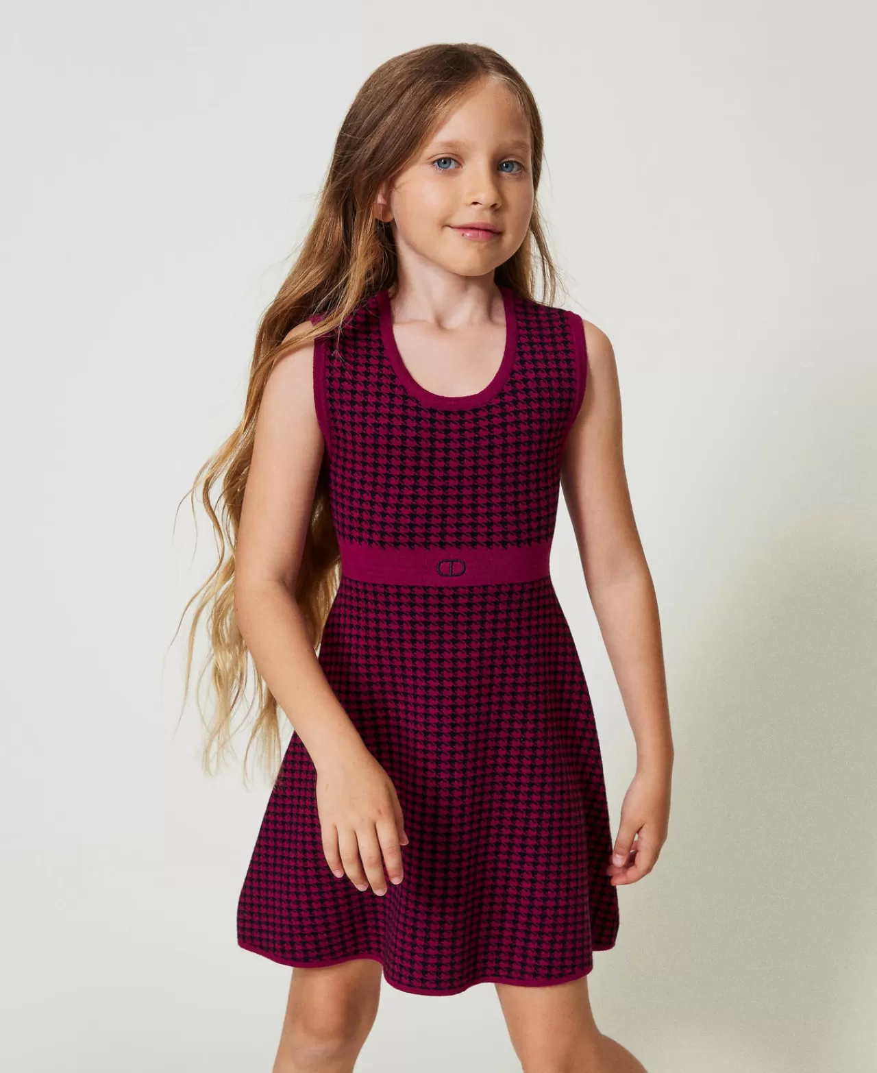 TWINSET Milano Kurzes Kleid Aus Jacquard-Strick Mit Hahnentrittmuster