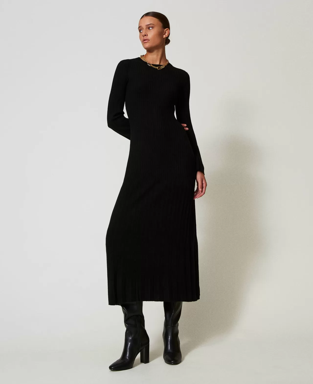 TWINSET Milano Maxi-Strickkleid Mit Rippenmuster Und Cut-out