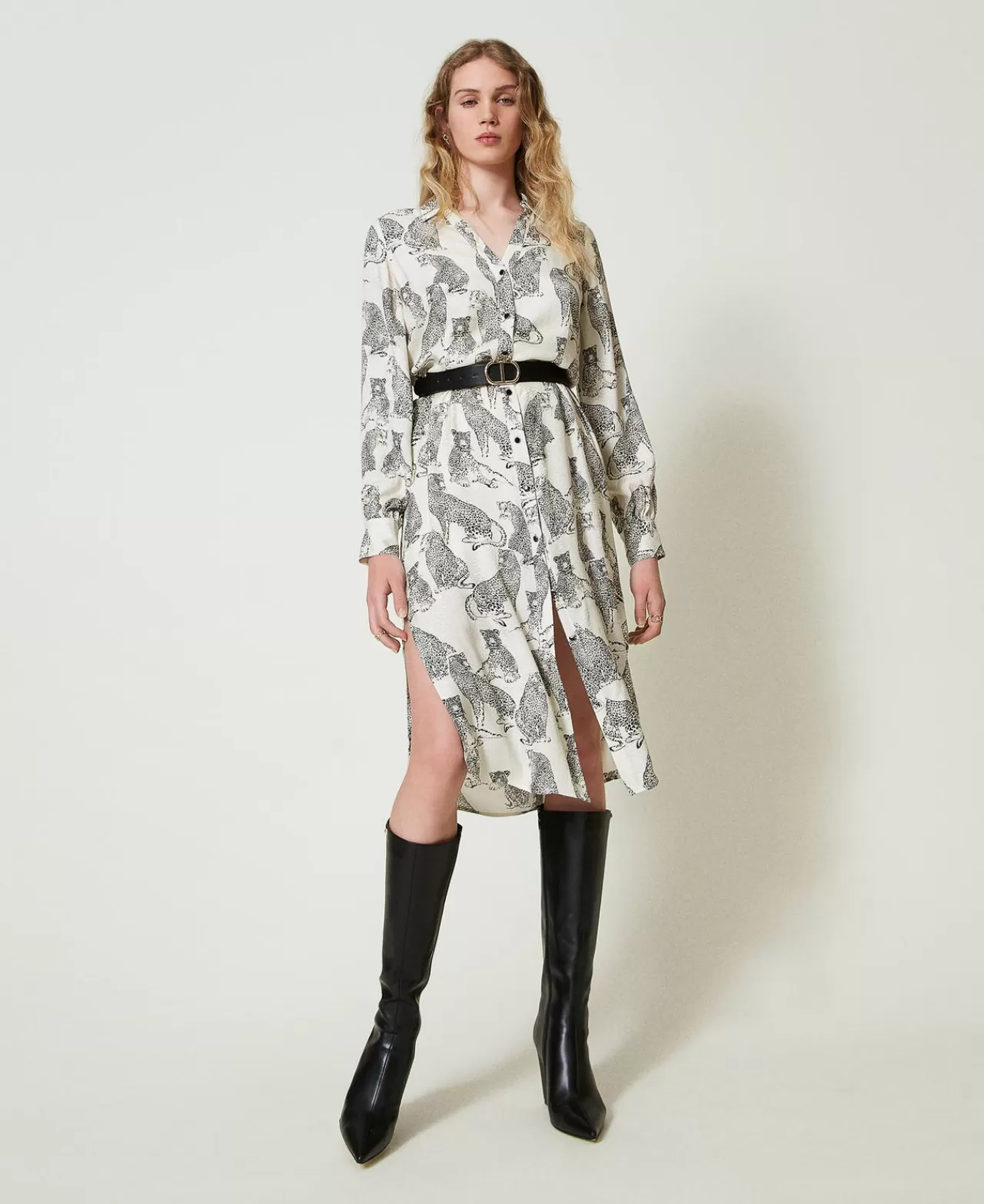 TWINSET Milano Midikleid Aus Jacquard Mit Jaguarprint